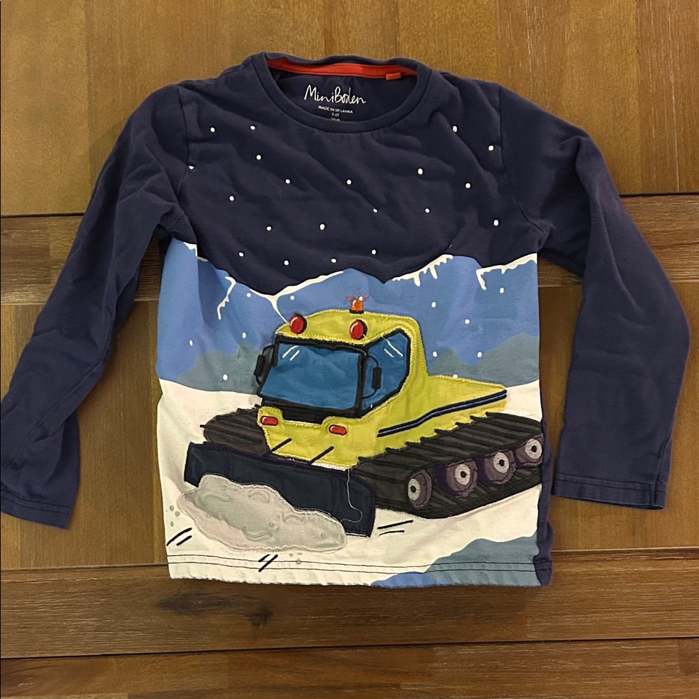 Mini Boden Snow Plow Long Sleeve Shirt - Navy and Yellow